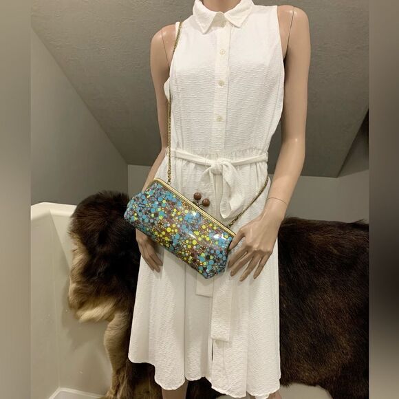 Handsewn Genuine Leather Wooden Ball Kisslock Clutch/Shoulder Bag/Crossbody - Picture 9 of 16